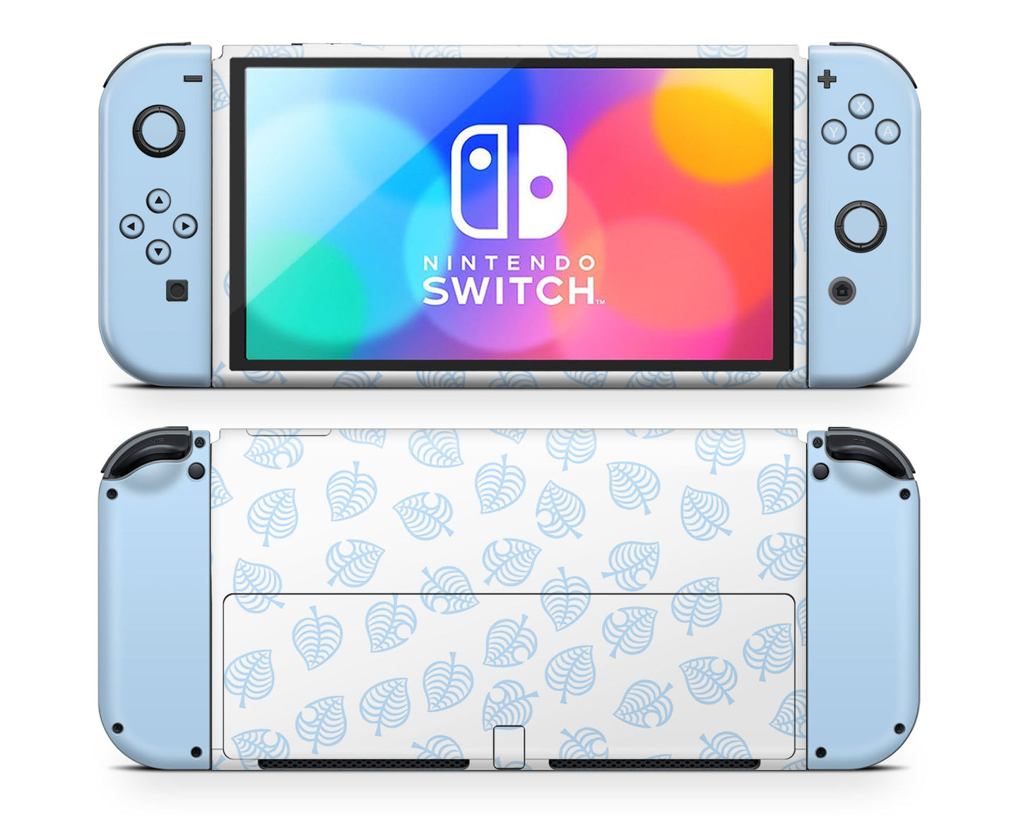 Lux Skins Nintendo Switch OLED Animal Crossing Leaf Blue Full Set Skins - Pop culture Animal Crossing Skin