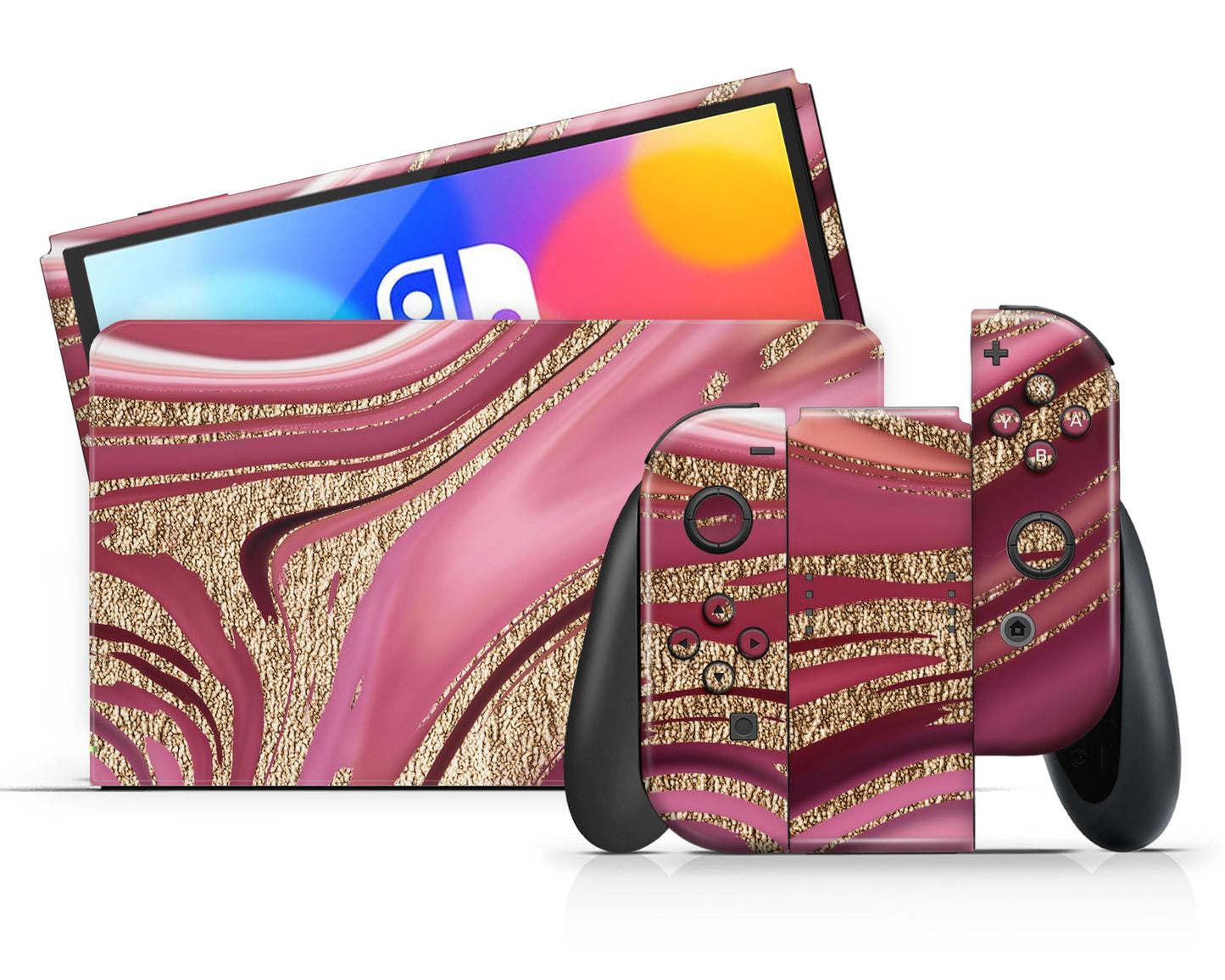 Lux Skins Nintendo Switch OLED Royal Golden Pink Classic no logo Skins - Pattern Skin