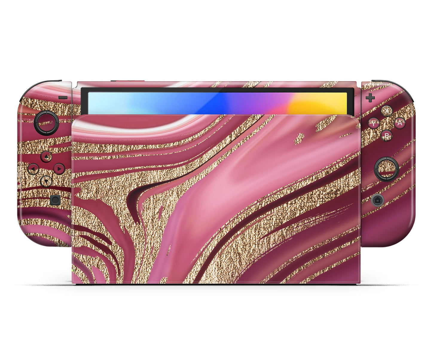 Lux Skins Nintendo Switch OLED Royal Golden Pink Hearts logo Skins - Pattern Skin