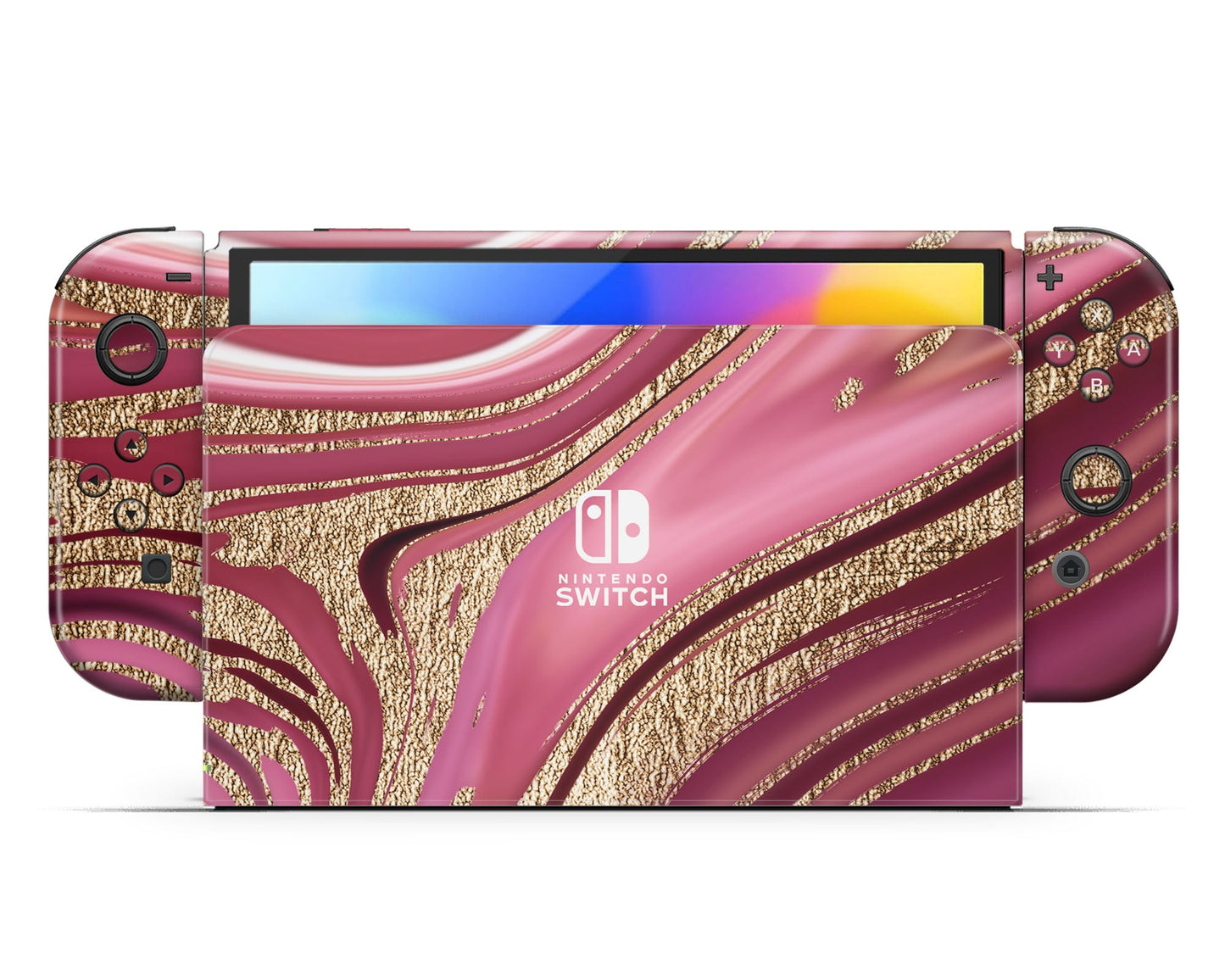Lux Skins Nintendo Switch OLED Royal Golden Pink Hearts logo Skins - Pattern Skin