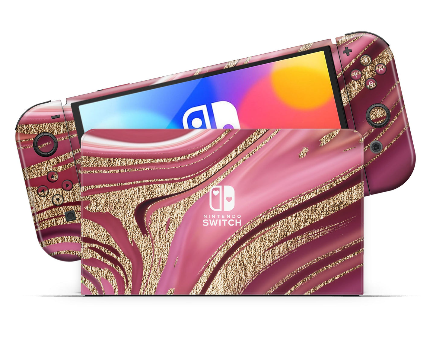 Lux Skins Nintendo Switch OLED Royal Golden Pink Classic no logo Skins - Pattern Skin