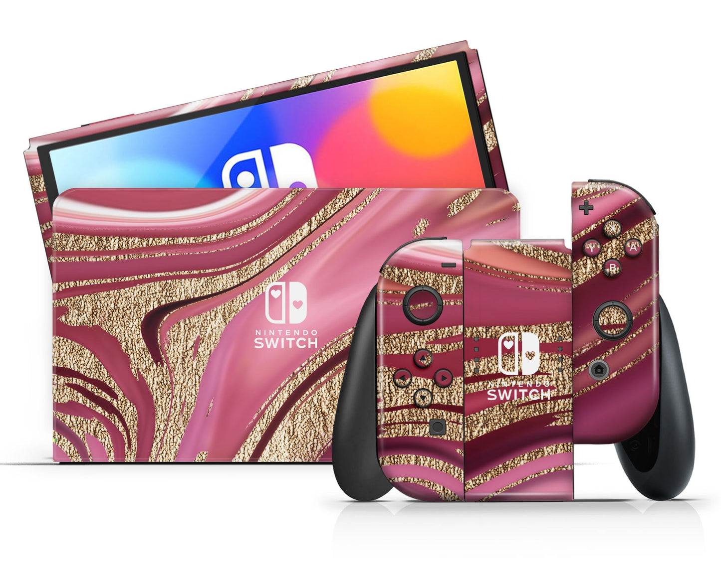 Lux Skins Nintendo Switch OLED Royal Golden Pink Nintendo logo Skins - Pattern Skin