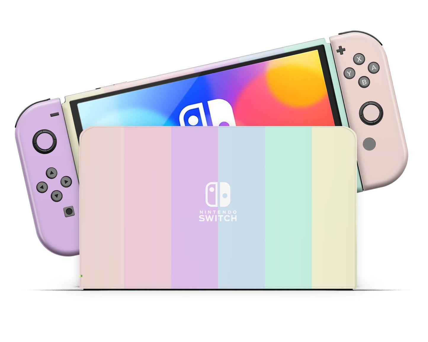 Lux Skins Nintendo Switch OLED Pastel Stripes Nintendo logo Skins - Art Skin