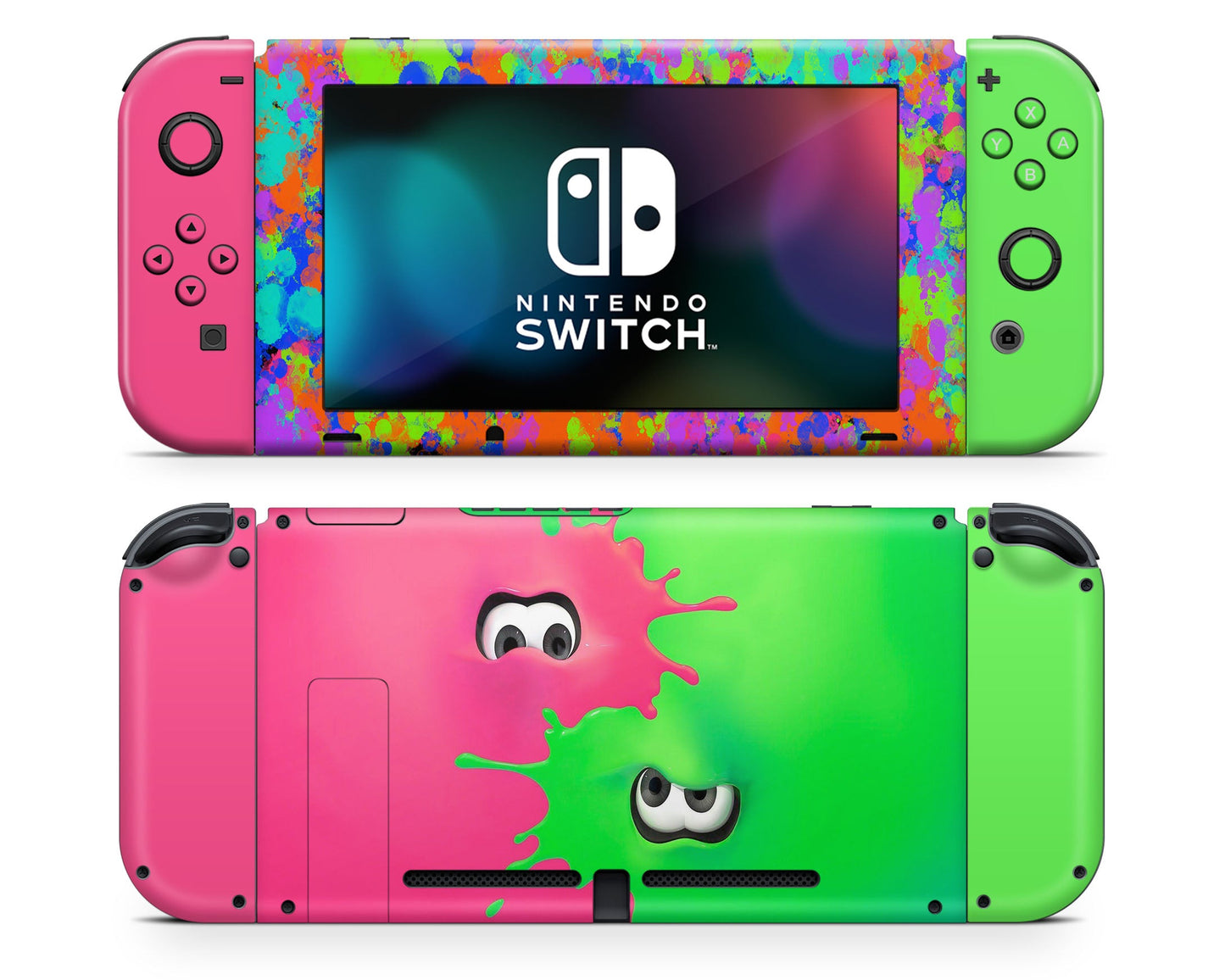 Lux Skins Nintendo Switch Splatoon Pink Green Full Set +Tempered Glass Skins - Pop culture Skin