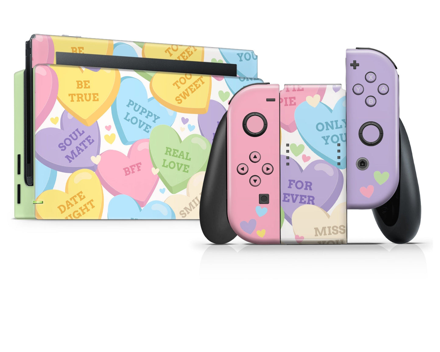 Lux Skins Nintendo Switch Sweetheart Candy Conversation Hearts Full Set +Tempered Glass Skins - Art Skin