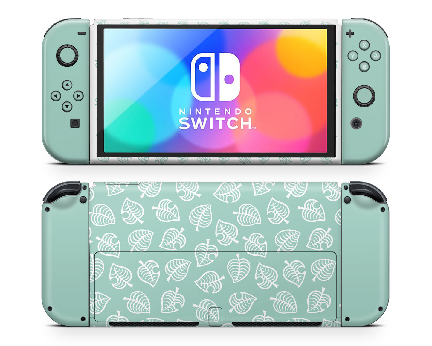 Anime Crossing Teal Leaves Nintendo Switch OLED Skin