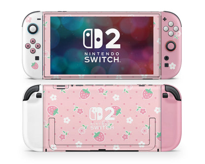 Lux Skins Nintendo Switch 2 Kawaii Strawberry Daisy Nintendo logo Skins - Art Floral Skin