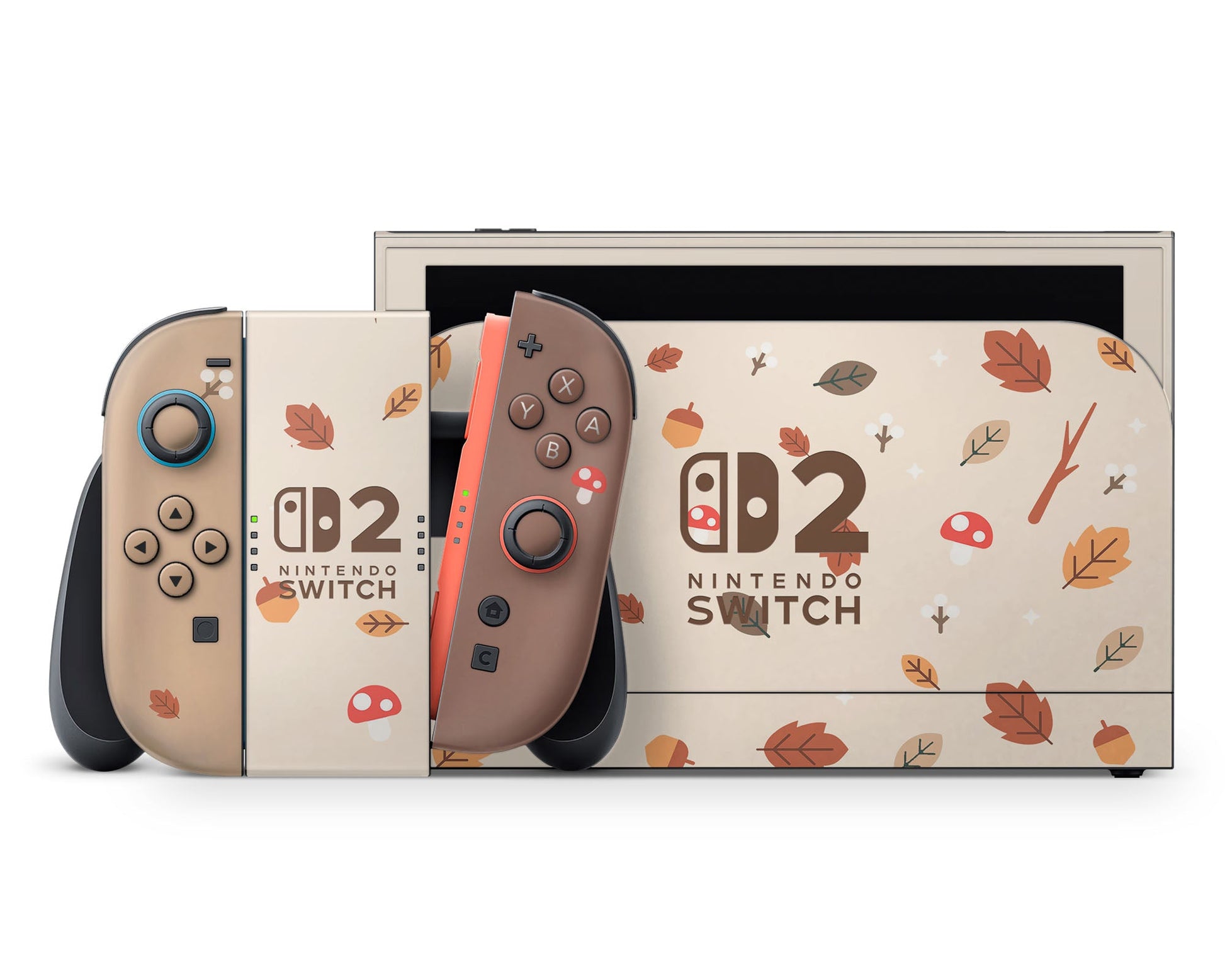 Lux Skins Nintendo Switch 2 Cute Mushroom Leaves Nintendo logo Skins - Art Floral Skin