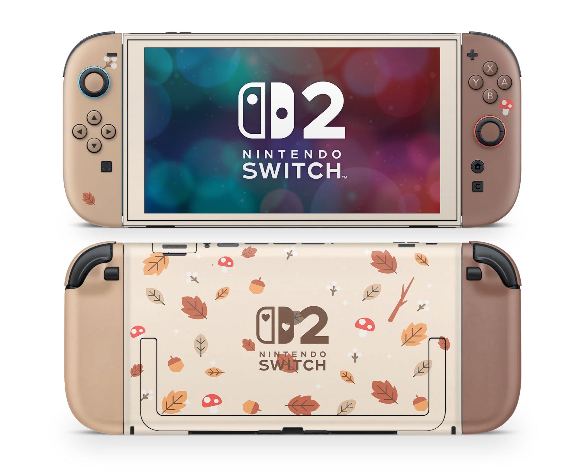 Lux Skins Nintendo Switch 2 Cute Mushroom Leaves Hearts logo Skins - Art Floral Skin