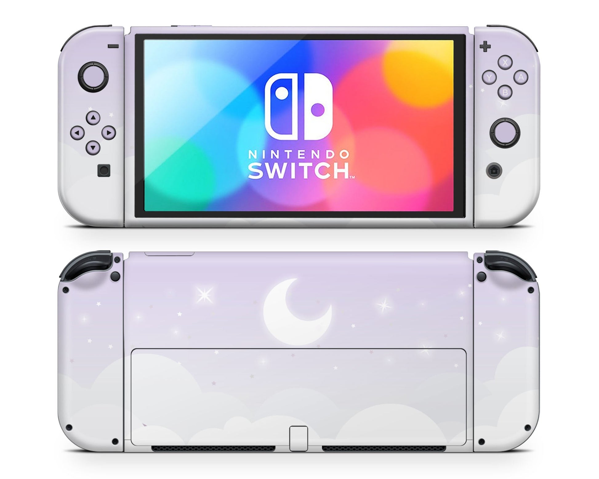 Lux Skins Nintendo Switch OLED Lavender Purple Moon Clouds Full Set Skins - Art Clouds Skin