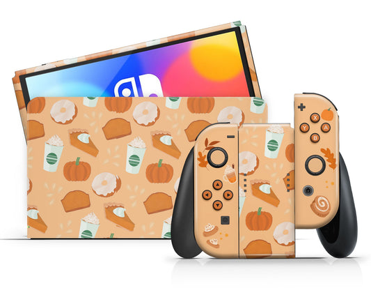 Lux Skins Nintendo Switch OLED Pumpkin Spice & Everything Nice Full Set +Tempered Glass Skins - Art Artwork Skin