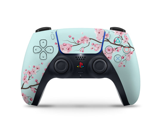 Teal Cherry Blossom PS5 Controller Skin