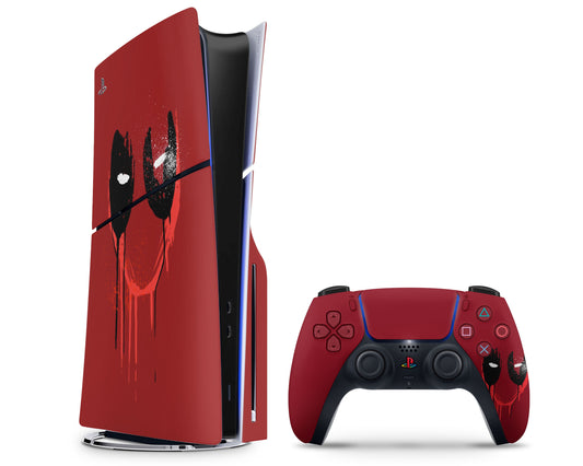 Lux Skins PS5 Slim Deadpool Red Splatter PS5 Slim Skins - Pop culture Comics Skin