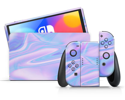 Lux Skins Nintendo Switch OLED Purple Holographic Opal Iridescent Classic no logo Skins - Solid Colours Gradient Skin