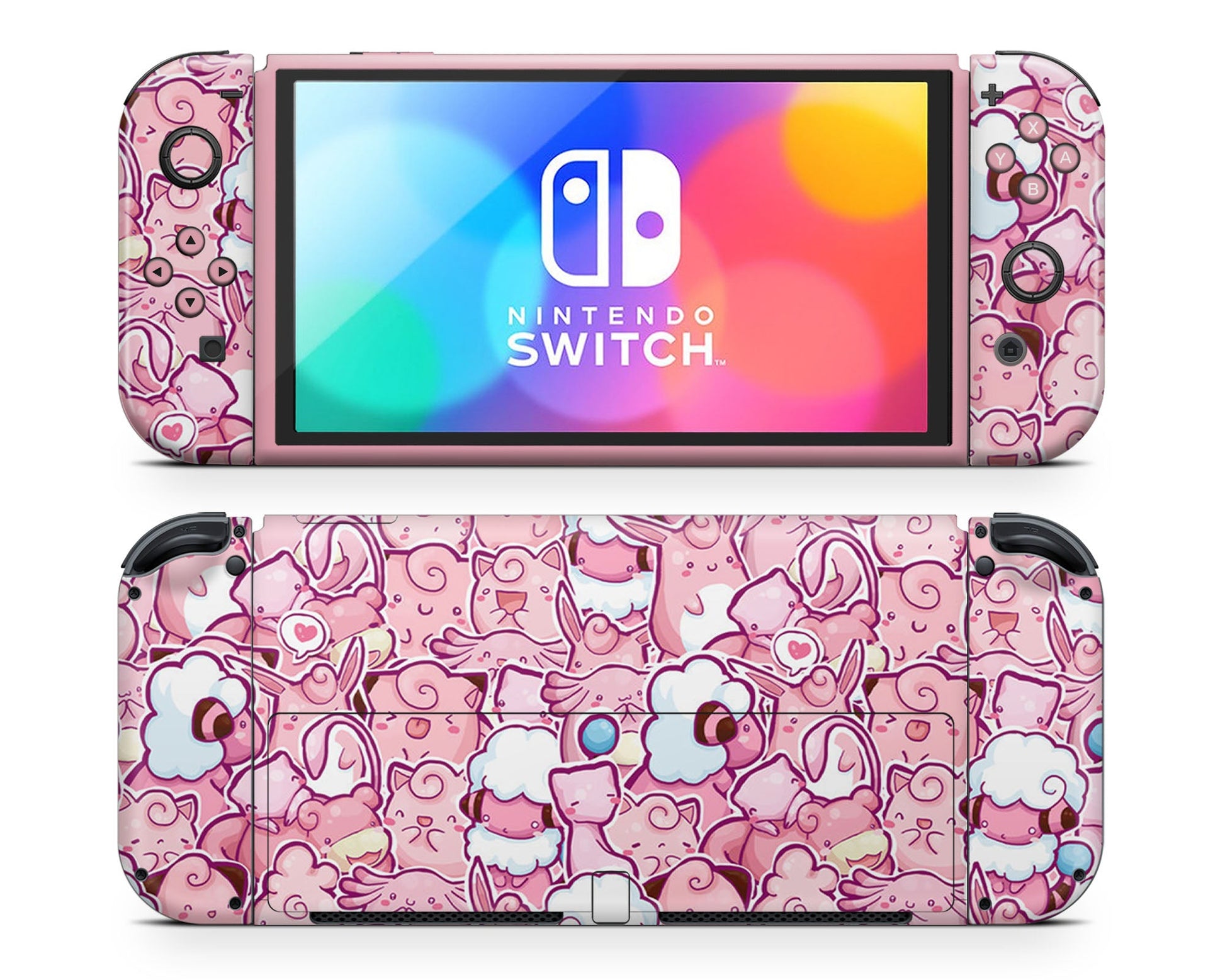 Lux Skins Nintendo Switch OLED Pokemon Pink Pattern Full Set Skins - Pop culture Pokemon Skin