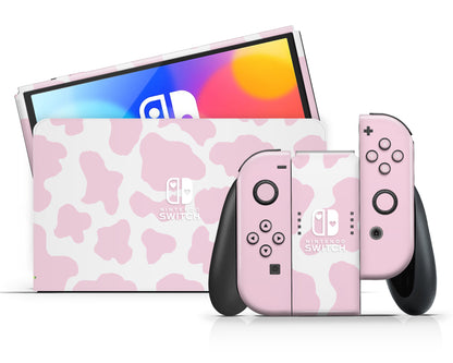 Strawberry Milk Cow Print Nintendo Switch OLED Skin