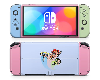 Lux Skins Nintendo Switch OLED Powerpuff Girls Pastel Blue Full Set Skins - Pop culture Powerpuff Girls Skin