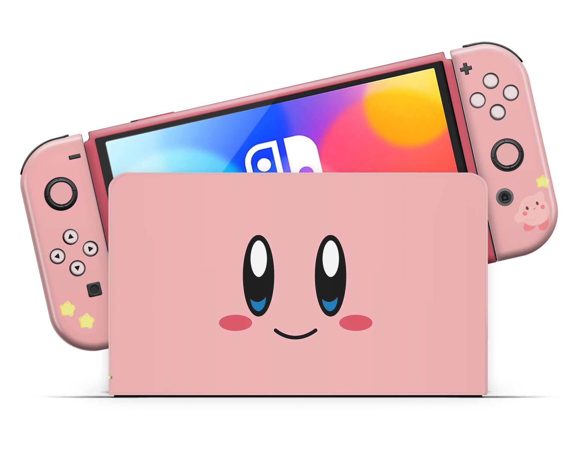 Lux Skins Nintendo Switch OLED Kirby Pastel Pink Highlights Full Set Skins - Pop culture Kirby Skin