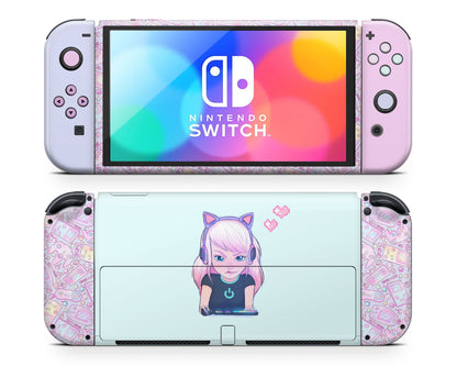 Lux Skins Nintendo Switch OLED Gamer Girl Mint Pastels Full Set Skins - Art Cute Skin