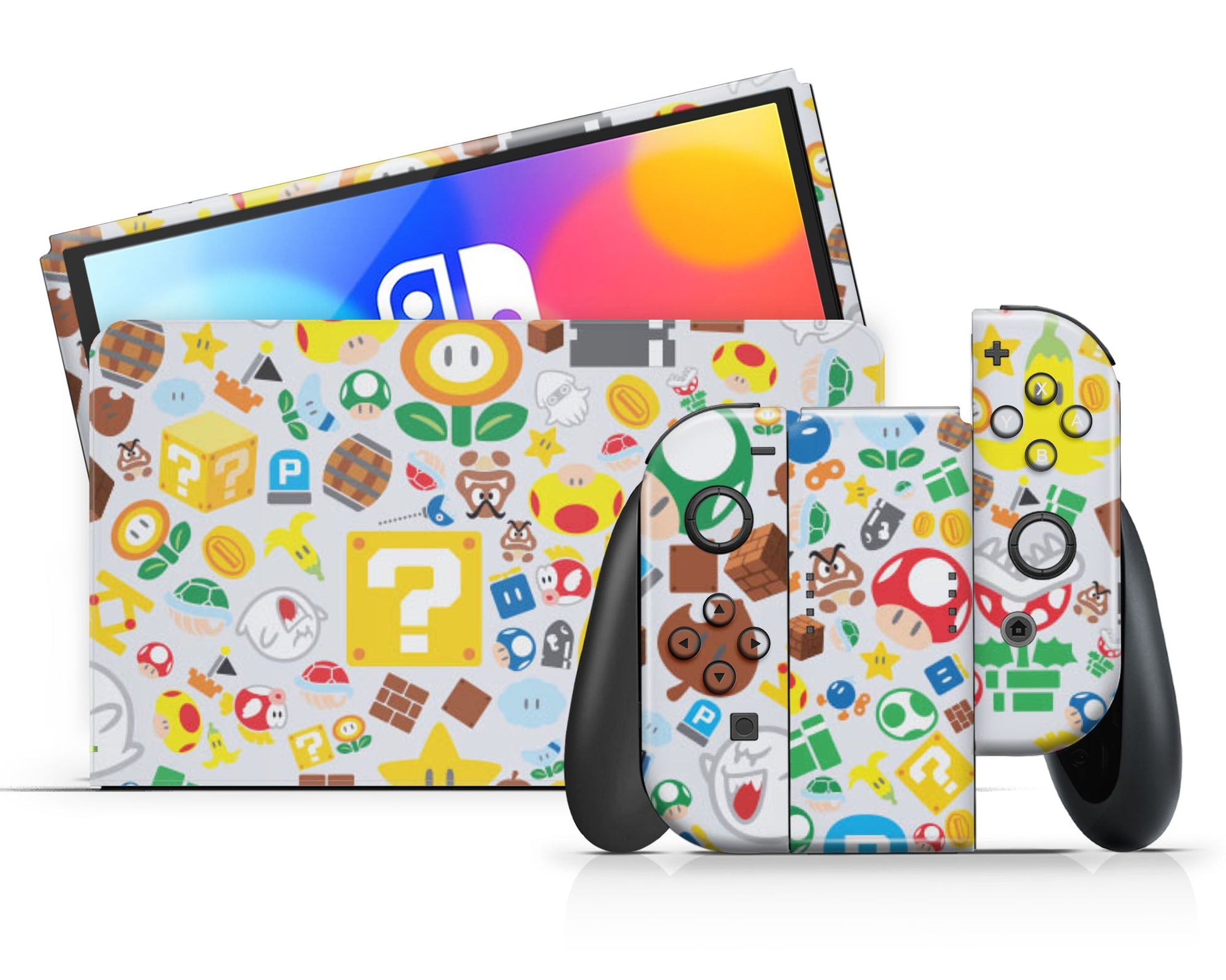 Lux Skins Nintendo Switch OLED Super Mario Bros Pattern Full Set Skins - Pop culture Mario Skin