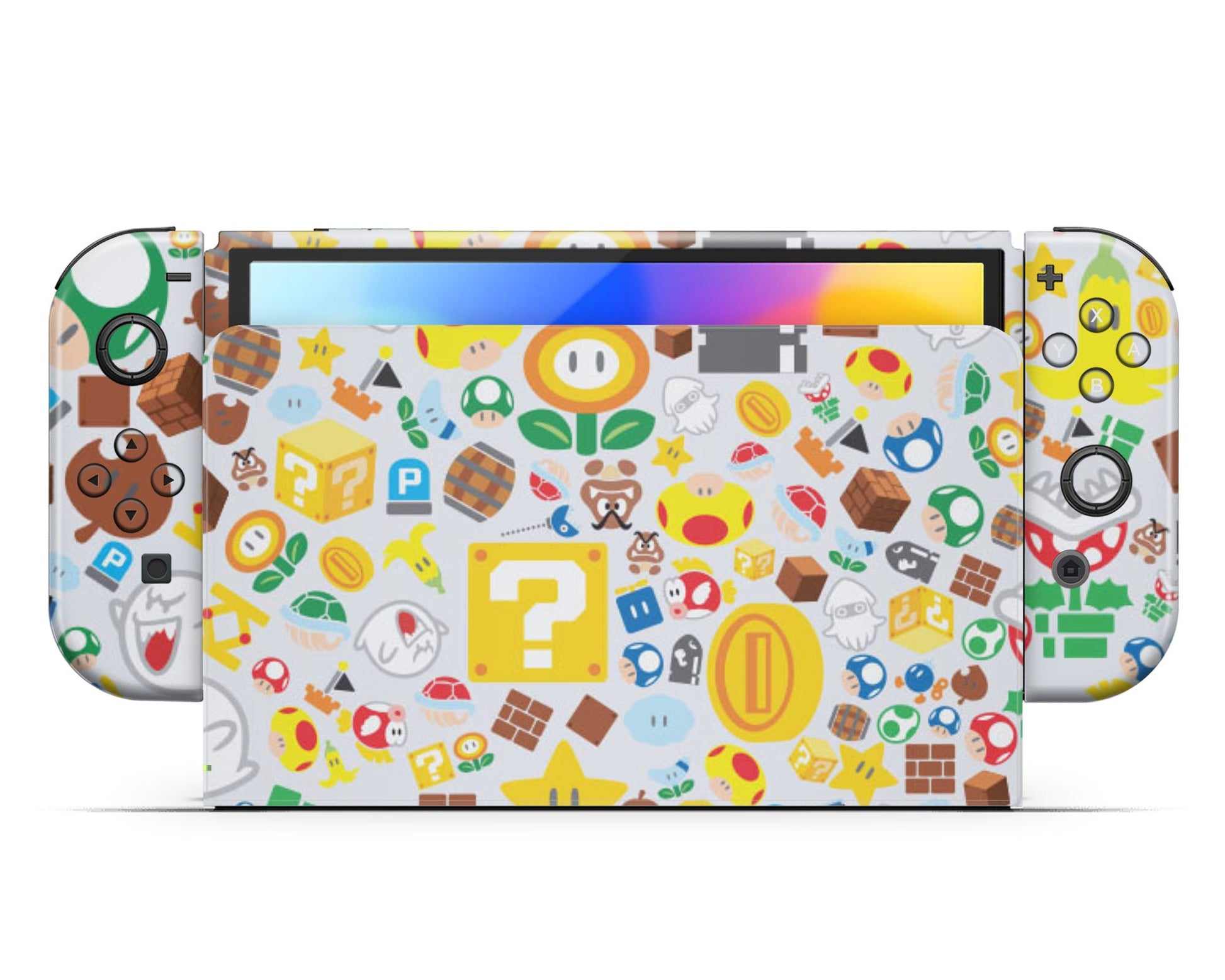 Lux Skins Nintendo Switch OLED Super Mario Bros Pattern Full Set +Tempered Glass Skins - Pop culture Mario Skin