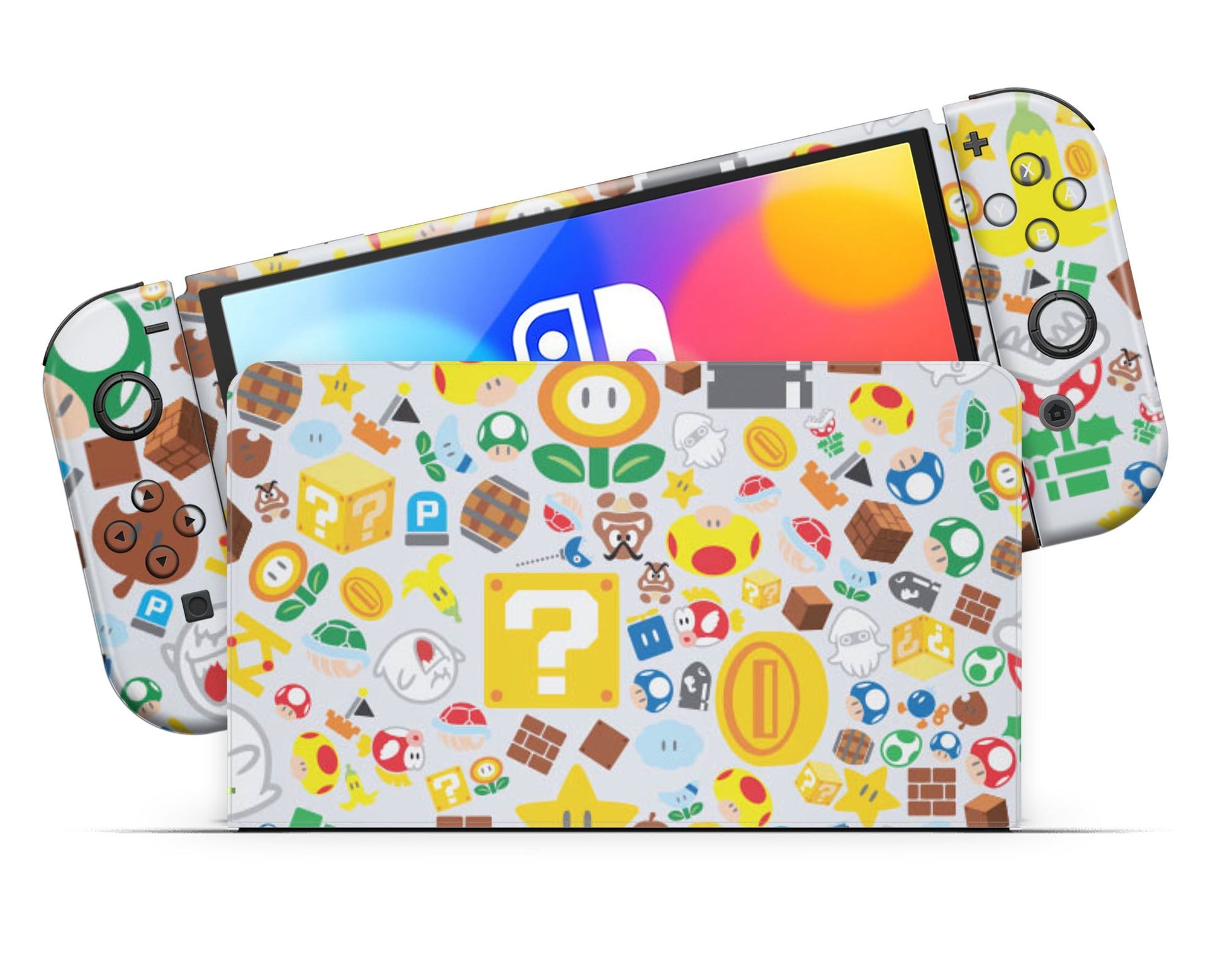 Lux Skins Nintendo Switch OLED Super Mario Bros Pattern Full Set Skins - Pop culture Mario Skin