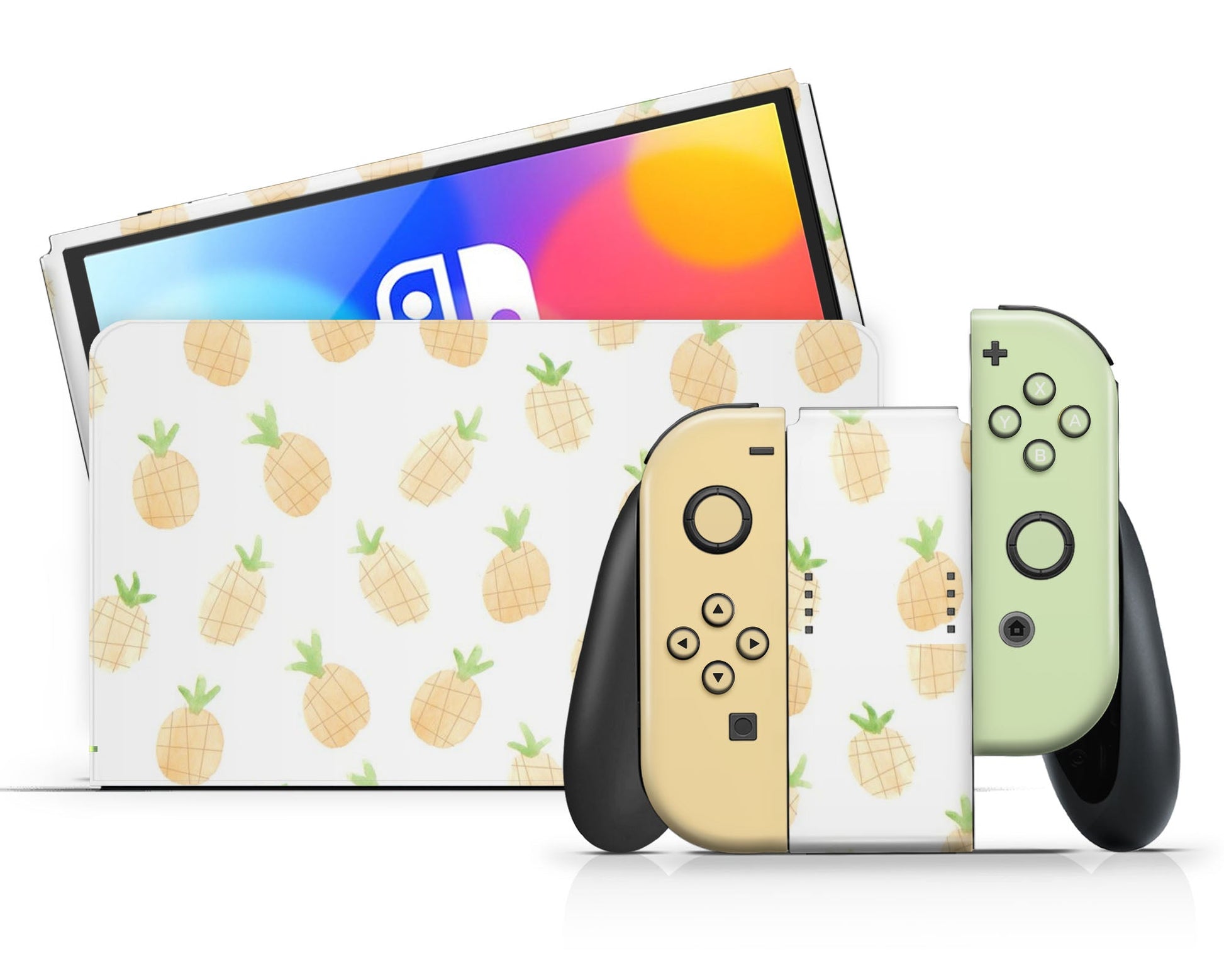 Lux Skins Nintendo Switch OLED Summer Pineapple Yellow Green Full Set Skins - Pattern Fruits Skin