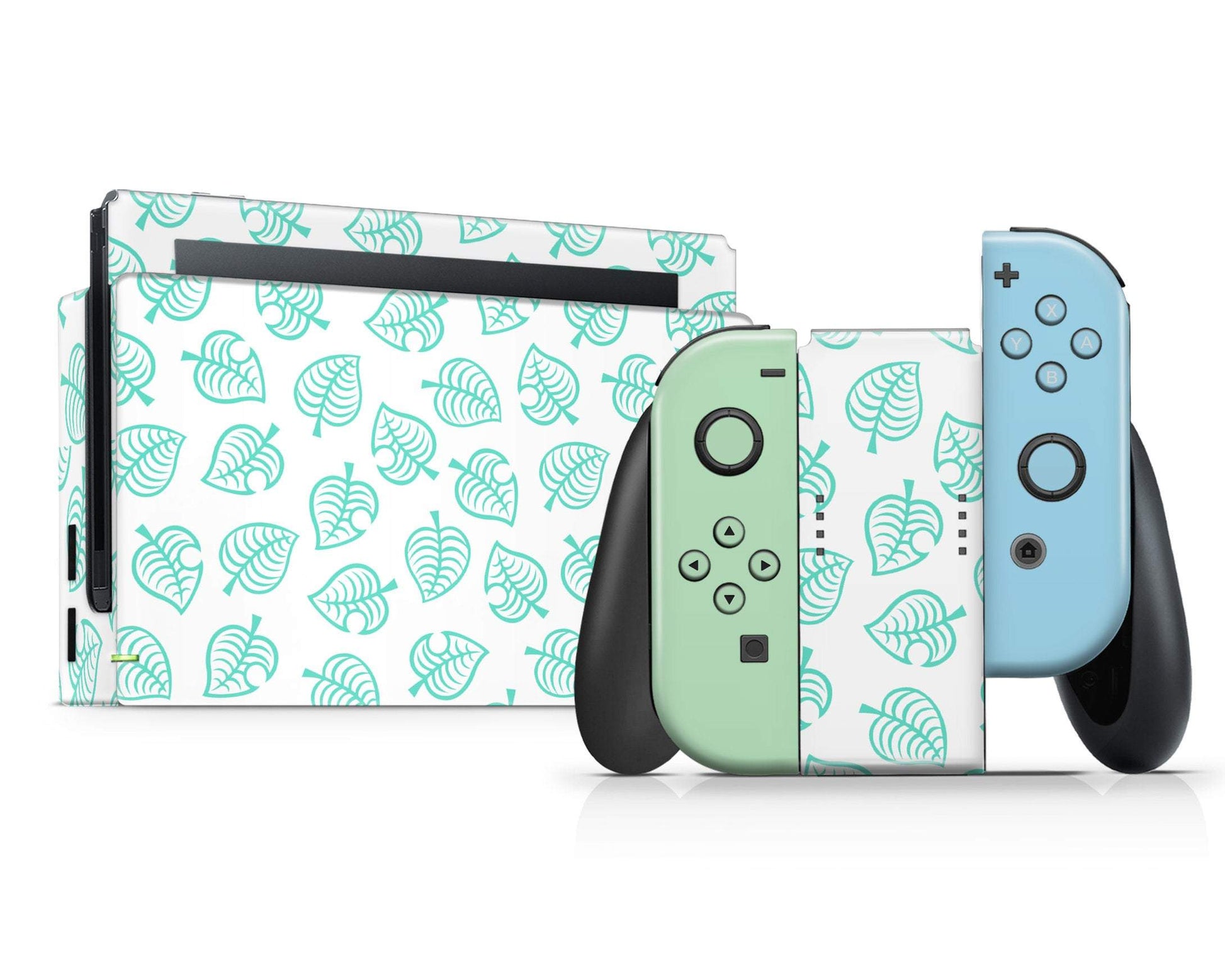 Lux Skins Nintendo Switch Animal Crossing Leaf Blue Green Full Set Skins - Pop culture Animal Crossing Skin