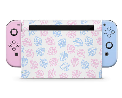 Lux Skins Nintendo Switch Animal Crossing Pastel Pink Blue Leaf Full Set Skins - Pop culture Animal Crossing Skin