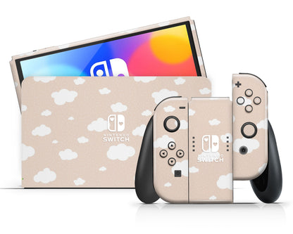 Cute Beige Clouds Nintendo Switch OLED Skin